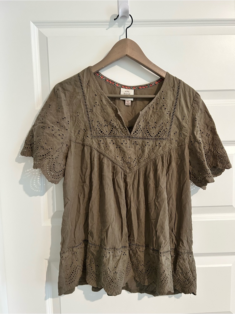Knox Rose Eyelet Blouse Khaki Green Size XL